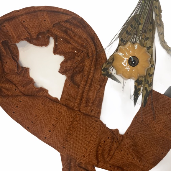 Zazou Luxe Autumn Eyelet Knit Scarf Cinnamon NWT - Picture 4 of 9